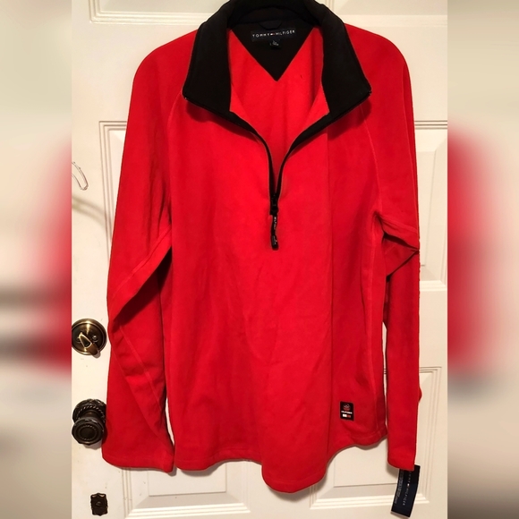 VINTAGE TOMMY HILFIGER Men's Long Sleeve Fleece Pullover Jacket Size L Red NWT - Picture 1 of 11